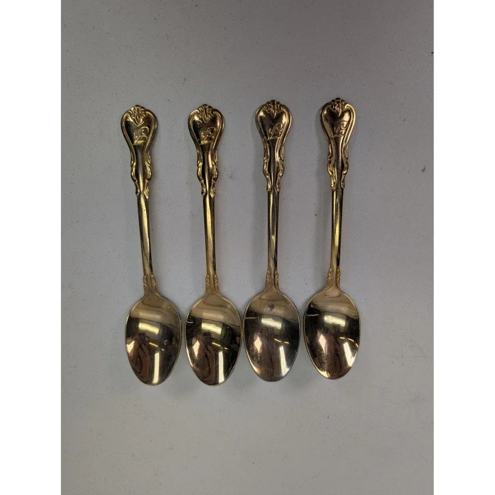 Personally Yours‎ Gold Tone Teaspoons Set Of 4 Baroque Rococo Flatware Spoons